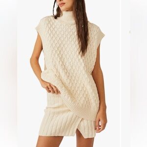 Free People Cream Turtleneck Sweater and Skirt Set